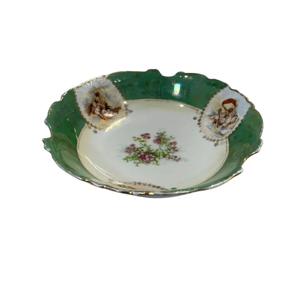 Rare Vintage Victoria Carlsbad Made in Austria Porcelain Gold Trim Serving Bowl